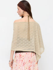 Textured Asymmetrical Neck Poncho Top & V-Neck Cami Top