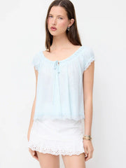 Textured Floral Embroidery Ruched Low Rise A-line Mini Skirt