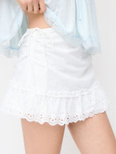 Textured Floral Embroidery Ruched Low Rise A-line Mini Skirt