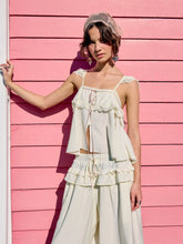 Square Neck Lace Trim Knotted Ruffled Sleeve Blouse