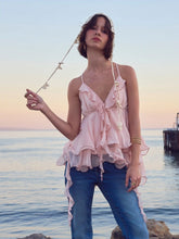 Chiffon V-neck Ruffle Hem Layered Blouse
