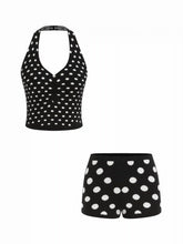 Knit Polka Dot Halter Neck Crop Top & Micro Shorts Set