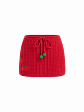 Crochet Knit Mid Rise Tomato Applique Bodycon Mini Skirt