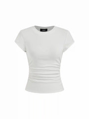 Cotton-blend Ruched Short Sleeve Tee