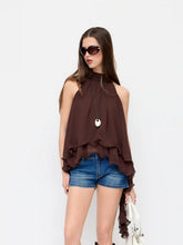 Chiffon Halter Neck Ruffle Hem Oversized Blouse
