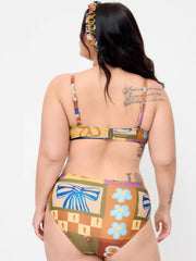 Sweetheart Neckline Conversational Print Bikini Swimsuit Curve & Plus