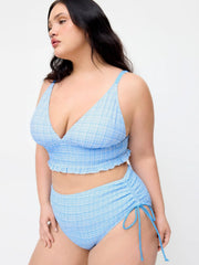 V-neck Tartan Shirred Triangle Drawstring Bikini Set Curve & Plus