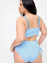 V-neck Tartan Shirred Triangle Drawstring Bikini Set Curve & Plus