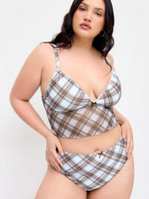 V-neck Checks Bowknot Tankini & Mid Rise Full Coverage Bikini Bottom Set Curve & Plus