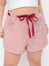 Cotton-blend Mid Rise Stripe Bowknot Tie Shorts Curve & Plus