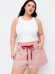 Cotton-blend Mid Rise Stripe Bowknot Tie Shorts Curve & Plus