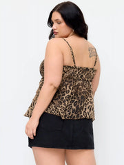 Chiffon Leopard V-neck Lace Trim Cami Top Curve & Plus