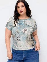 Boat Neck Lace Graphic Short Sleeve Cropped Top Curve & Plus