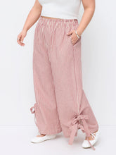 Cotton-blend High Rise Striped Wide Leg Trousers With Bowknot Cuffs Curve & Plus