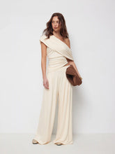 Asymmetrical Neck Ruched Top & Mid Rise Wide Leg Trousers Set
