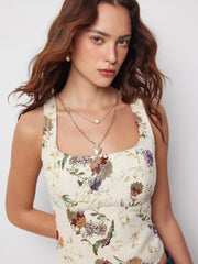 Scoop Neckline Floral Lace Up Crop Tank Top