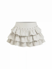 Low Rise Ruffled Metal Detail Layered Mini Skort