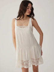 Oversized Square Neckline Lace Trim Mini Nightdress