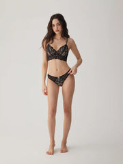 Lace V-Neck Plunge Bra & Mid Rise Briefs Lingerie Set