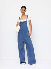 Denim Bowknot Mid Rise Wide Leg Overalls