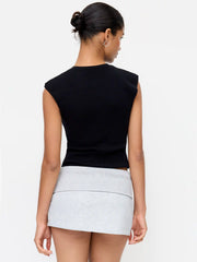 Knit Round Neck Button Front Top
