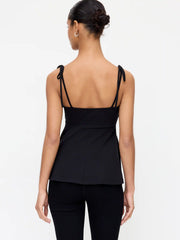Cotton-blend Square Neck Babydoll Tie-Shoulder Flared Crop Top