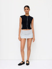 Knit Round Neck Button Front Top
