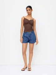 Denim Mid Rise Wide Leg Shorts