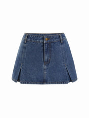 Washed Denim Split Low Rise A-line Mini Skort