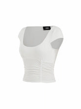 High Stretch Viscose Scoop Neck Ruched Short Sleeve Top