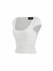 High Stretch Viscose Scoop Neck Ruched Short Sleeve Top
