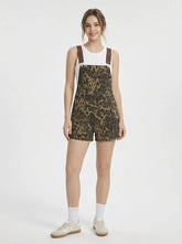 Denim Leopard Overalls With Adjustable Straps