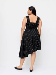Cotton Polka Dot Asymmetrical Ruched Hem Midi Dress Curve & Plus
