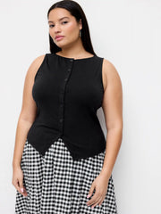 Cotton Button Top & Gingham A-line Maxi Skirt Set Curve & Plus