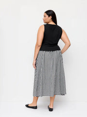 Cotton Button Top & Gingham A-line Maxi Skirt Set Curve & Plus