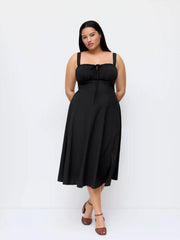 Square Neck Bowknot Corset Ruffle Split Cami Maxi Dress Curve & Plus