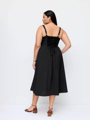 Square Neck Bowknot Corset Ruffle Split Cami Maxi Dress Curve & Plus