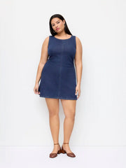 Stretch Denim Ruched Zipper Mini Dress Curve & Plus