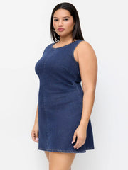 Stretch Denim Ruched Zipper Mini Dress Curve & Plus