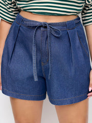 Denim Mid Rise Bowknot Shorts Curve & Plus