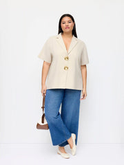 Linen-blend Collar Metal Button Oversized Blazer Curve & Plus