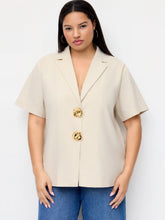 Linen-blend Collar Metal Button Oversized Blazer Curve & Plus