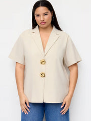 Linen-blend Collar Metal Button Oversized Blazer Curve & Plus
