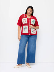 Crochet Fruit Embroidery Oversized Cardigan Curve & Plus