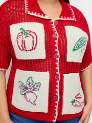 Crochet Fruit Embroidery Oversized Cardigan Curve & Plus