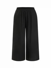 Linen-blend V-neck Ruched Peplum Top & Mid Rise Wide Leg Trousers Set Curve & Plus