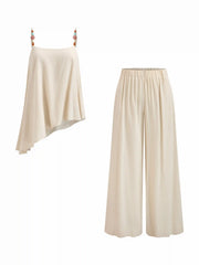 Linen-blend Asymmetrical Cami Top & Mid Rise Wide Leg Oversized Trousers Set