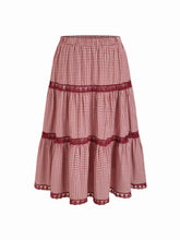 Cotton-blend Mid Rise Gingham Lace Flared Maxi Skirt Curve & Plus