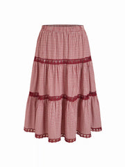 Cotton-blend Mid Rise Gingham Lace Flared Maxi Skirt Curve & Plus