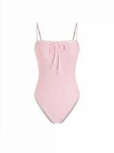 Square Neck Lace Trim Bowknot One Piece Swimsuit